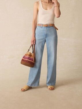 Faherty Pale Linen Denim Wide-Leg Jeans NWT